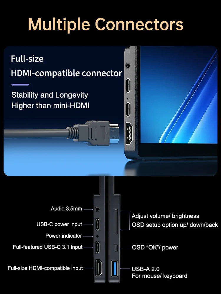 15.6inch 4K OLED Touch Screen Portable Monitor 500Nit USB-C HDMI-Compatible External 16:10 Gaming Display for Xbox Switch Laptop