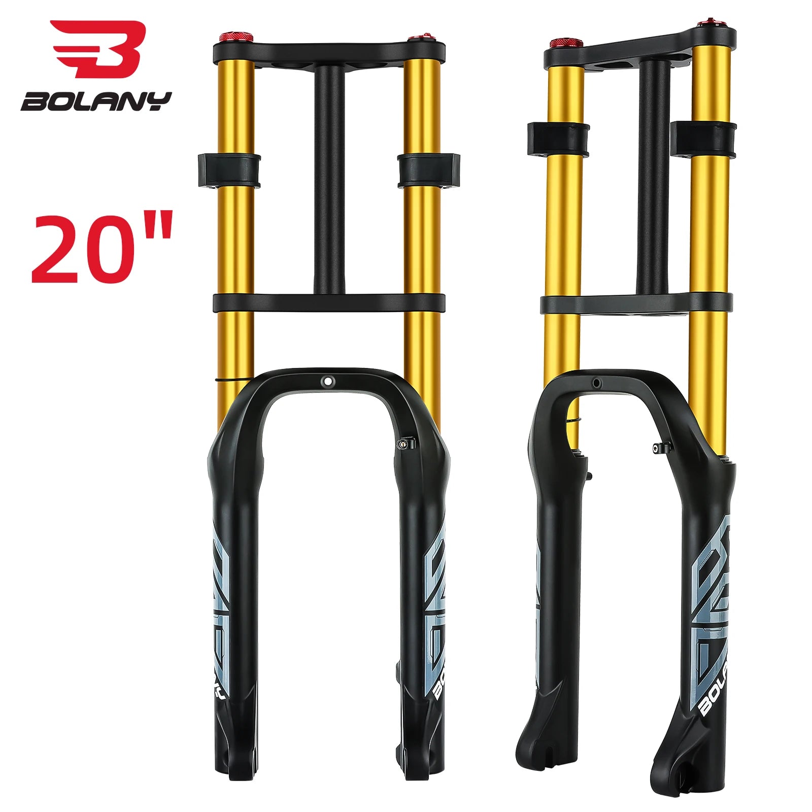BOLANY Bicycle Snow Front Fork 20 inch 26 inch 4.0 Tire MTB Bike Fork 110mm Travel Double Shoulder Air Supension for E-Bike