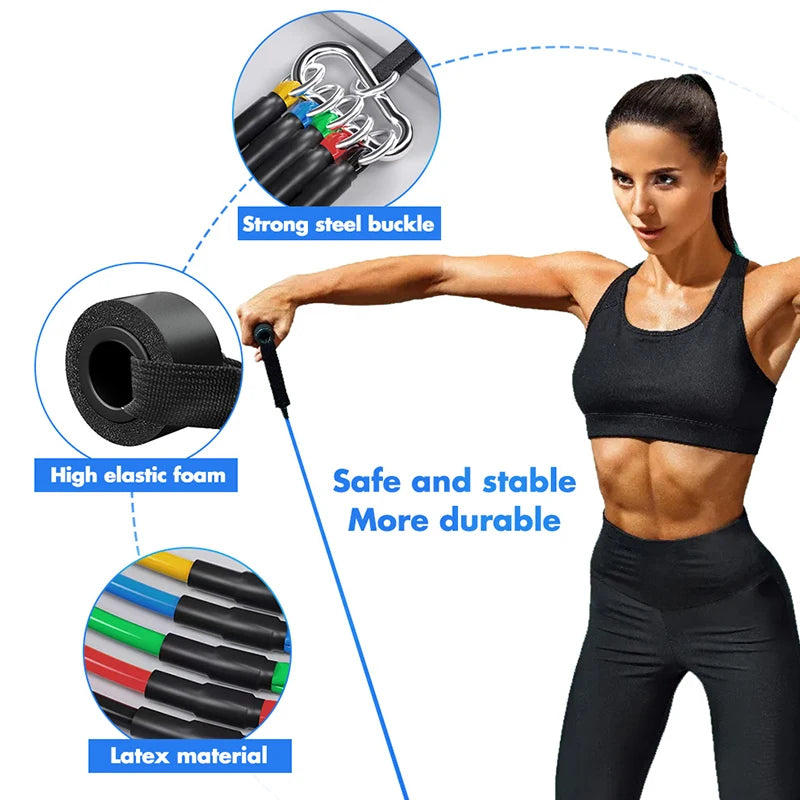 Resistance Elastic Bands Exercise Strength Training Fitness Bands with Door Anchor Handles Legs Ankle Straps for Home Workouts