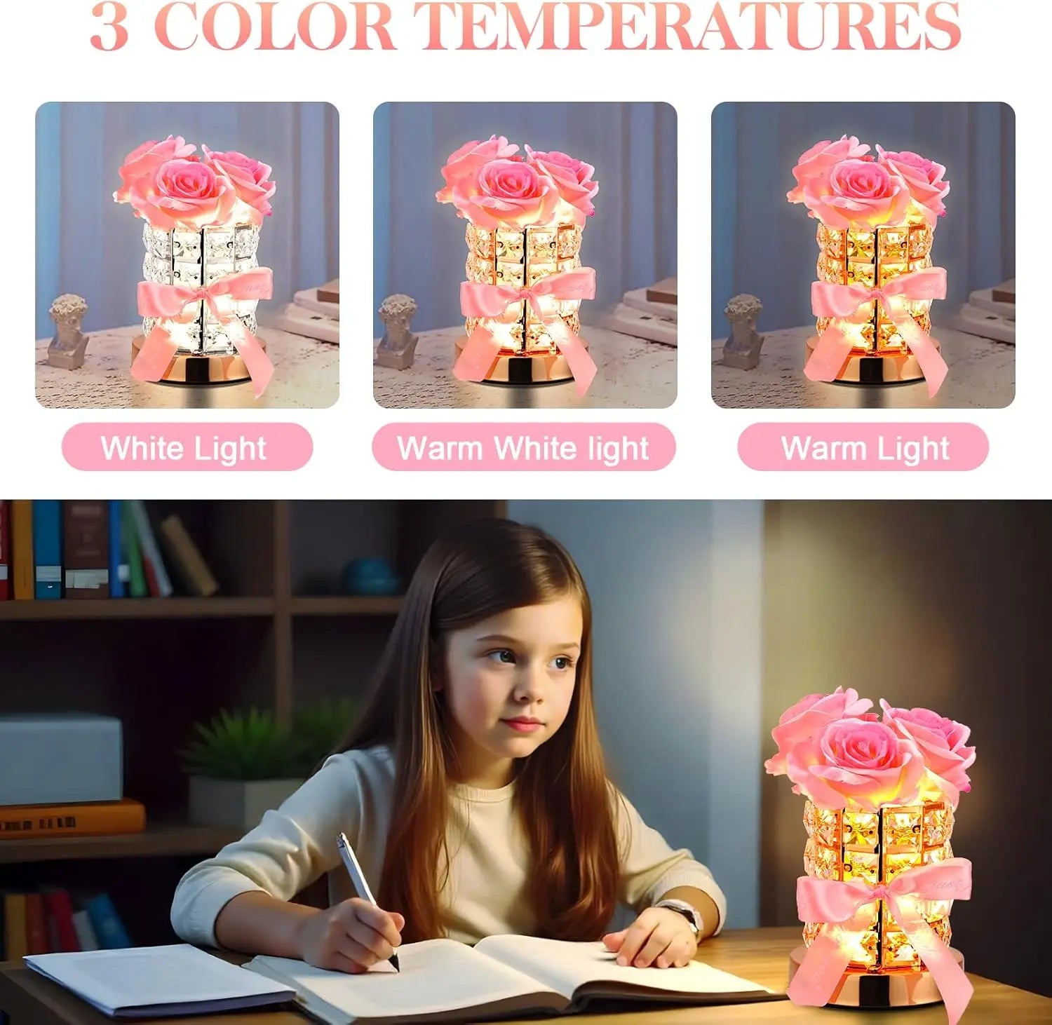 LED Crystal Rose Table Lamp 3 Colors Dimmable Magic Cube Rose Creative  Atmosphere Lights Bedroom Bedside Decor Lighting Gift ﻿