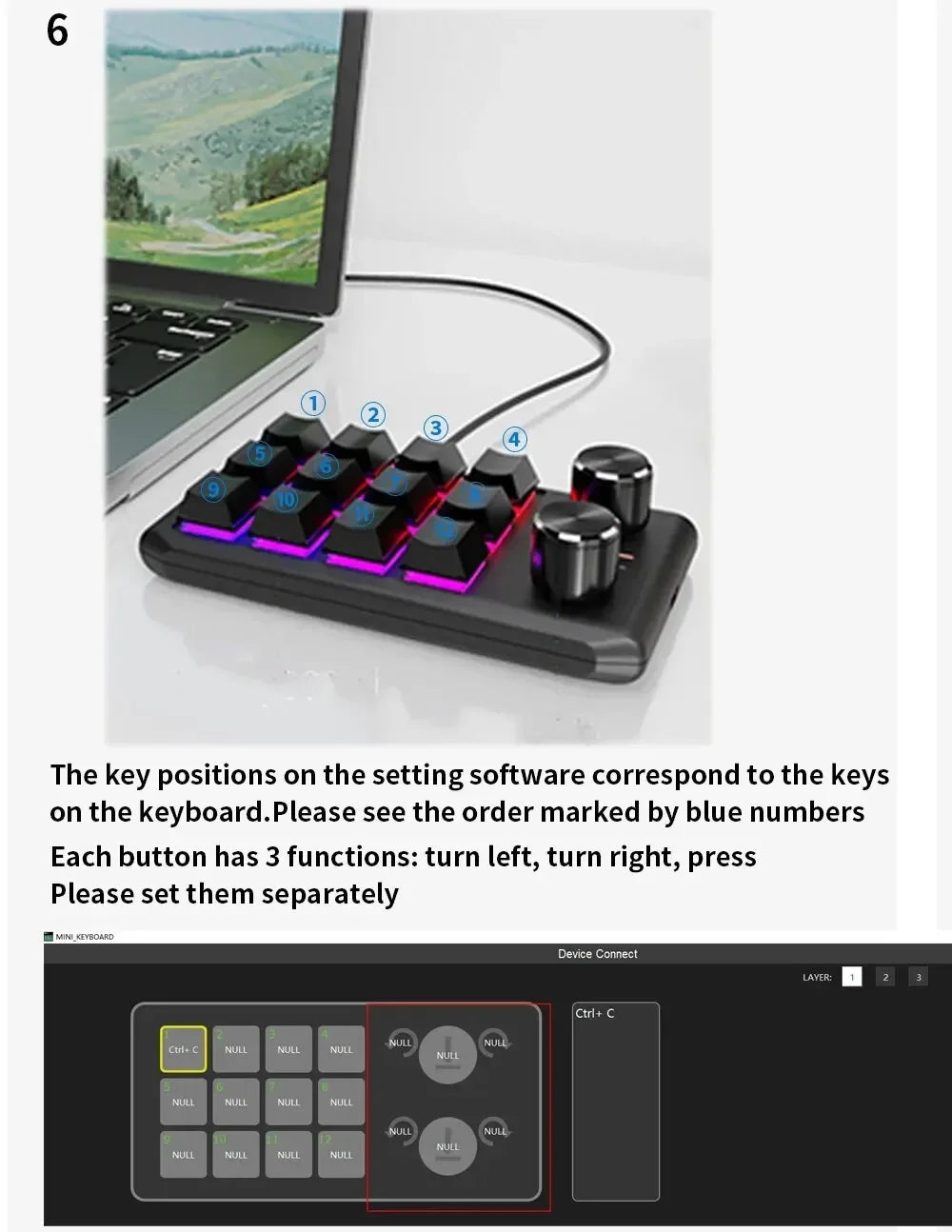 12 Keys 2 Knob Custom Mechanical Keyboard 3 Modes Bluetooth 2.4G Macro Programming Keyboard Hot-swapping Keypad for Gaming PS