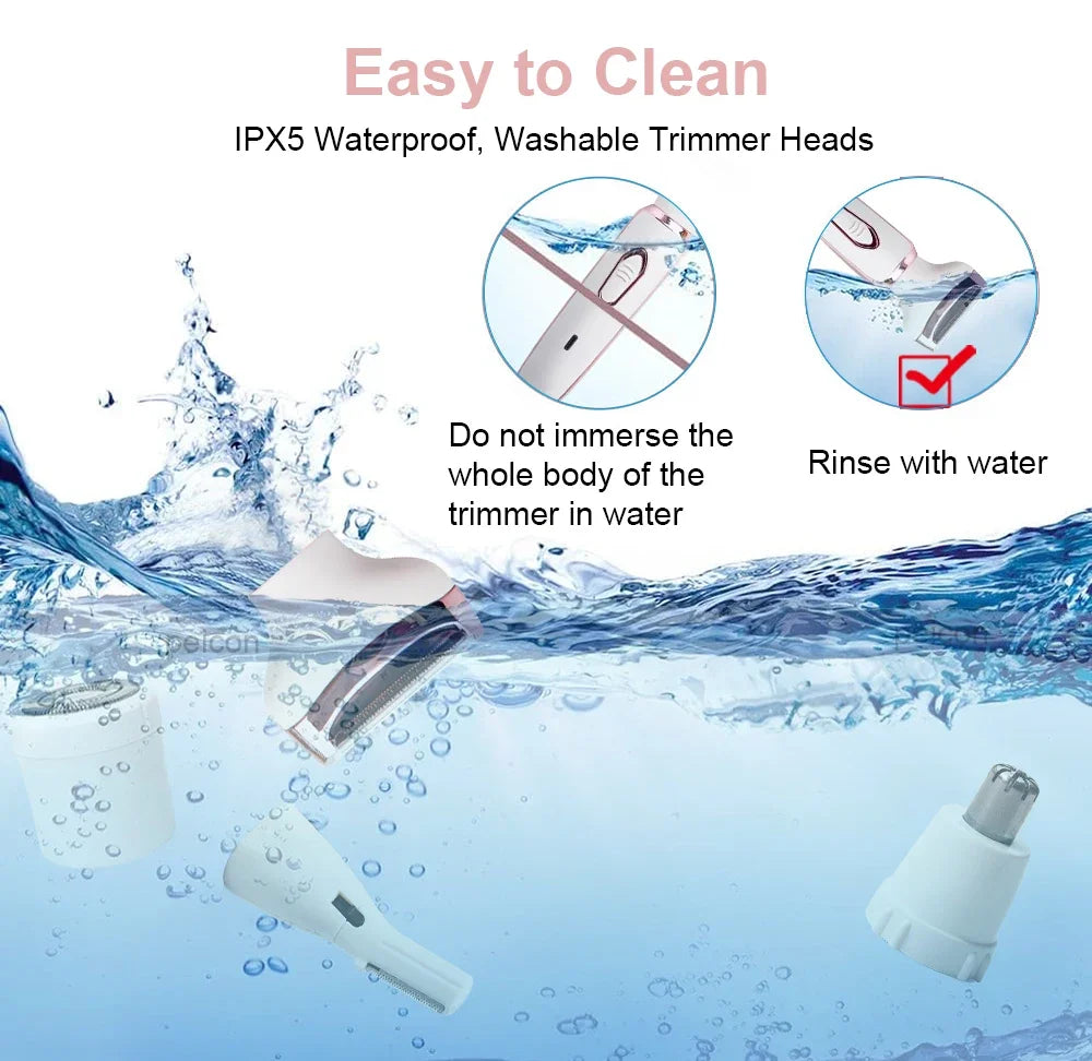Electric Shaver For Woman Body Hair Removal Epilator Painless Cordless Trimmer Women Face Leg Bikini Razor 4 in 1 Hair Remover