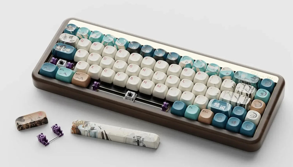 MU01/2 68key Wooden Mechanical Keyboard MOA Profile Custom RGB Hot-swappable BT 5.0/2.4G Wireless & Type-C Wired Gaming Keyboard