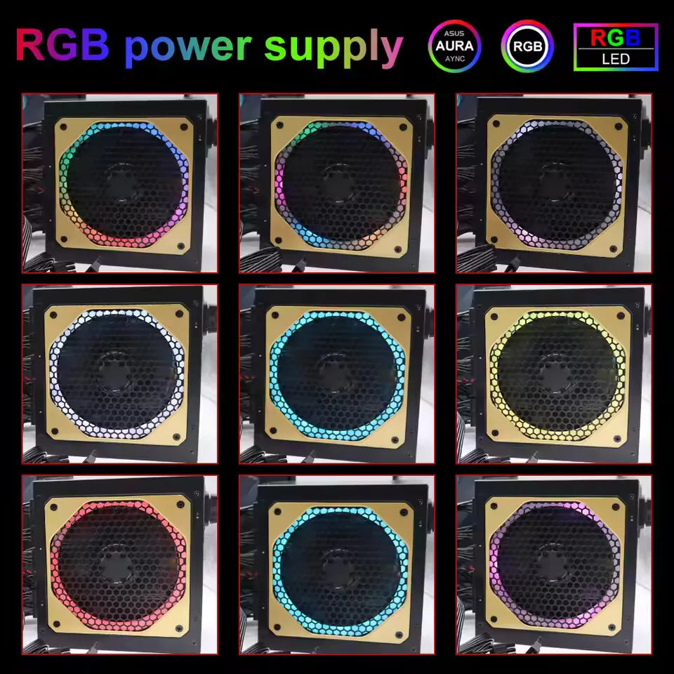 1000W RGB Dual CPU PC PSU PC Power Supply For Computer Gaming PFC Silent Fan ATX Support 3070/3080/3090 GPU Card Full Modular