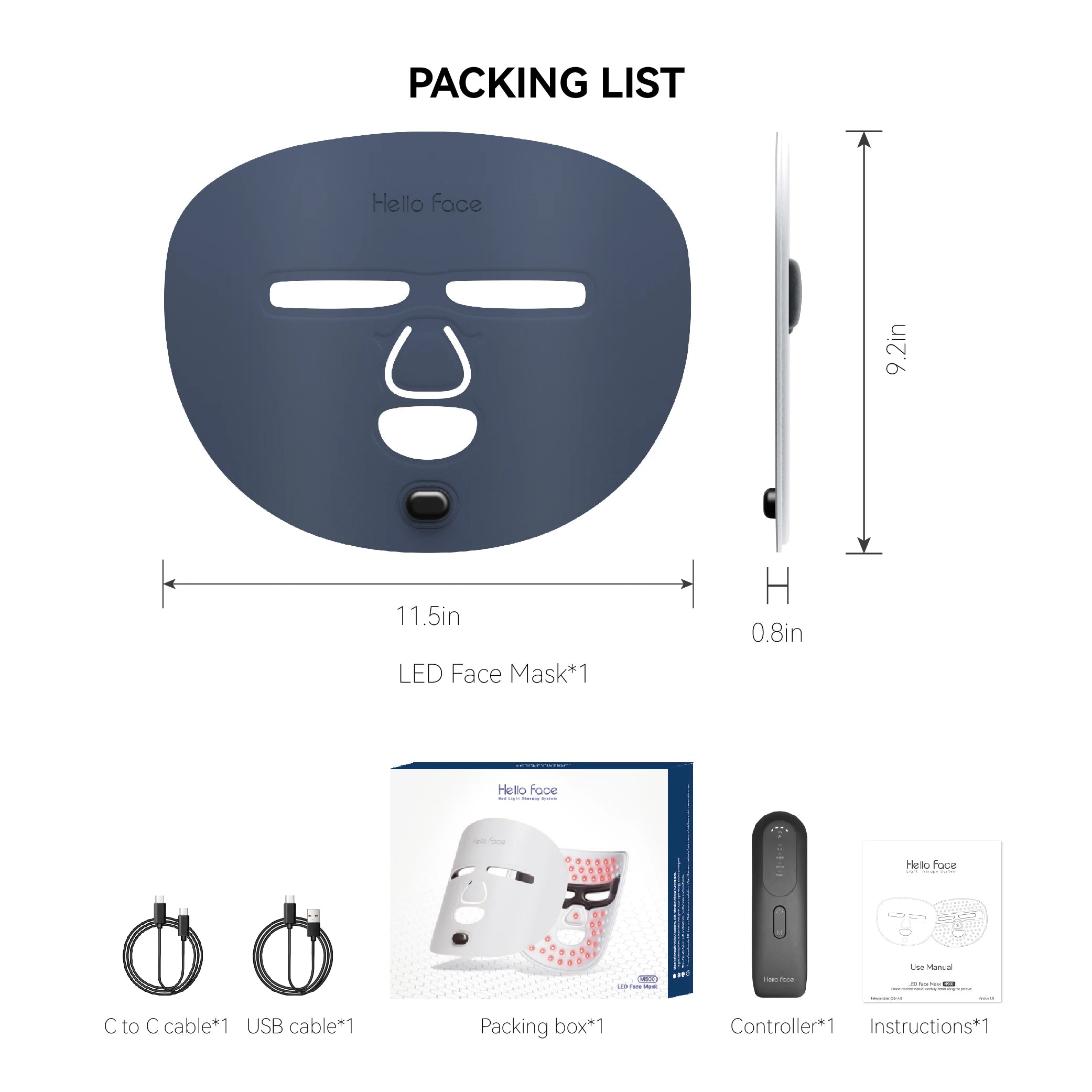 Hello face Near-infrared LED Light Therapy Face Mask 510K M500 with 3000mAh Battery Portable Lightweight Skin-Friendly Mask