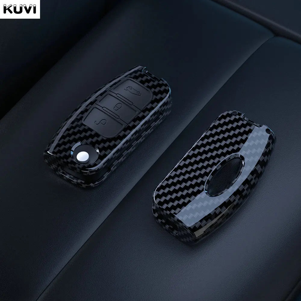 ABS Carbon Fiber Car Key Cases Cover Fob for Ford Fiesta Focus 2 C-Max Ecosport S-Max Fusion Mondeo Remote Control Case Keychain