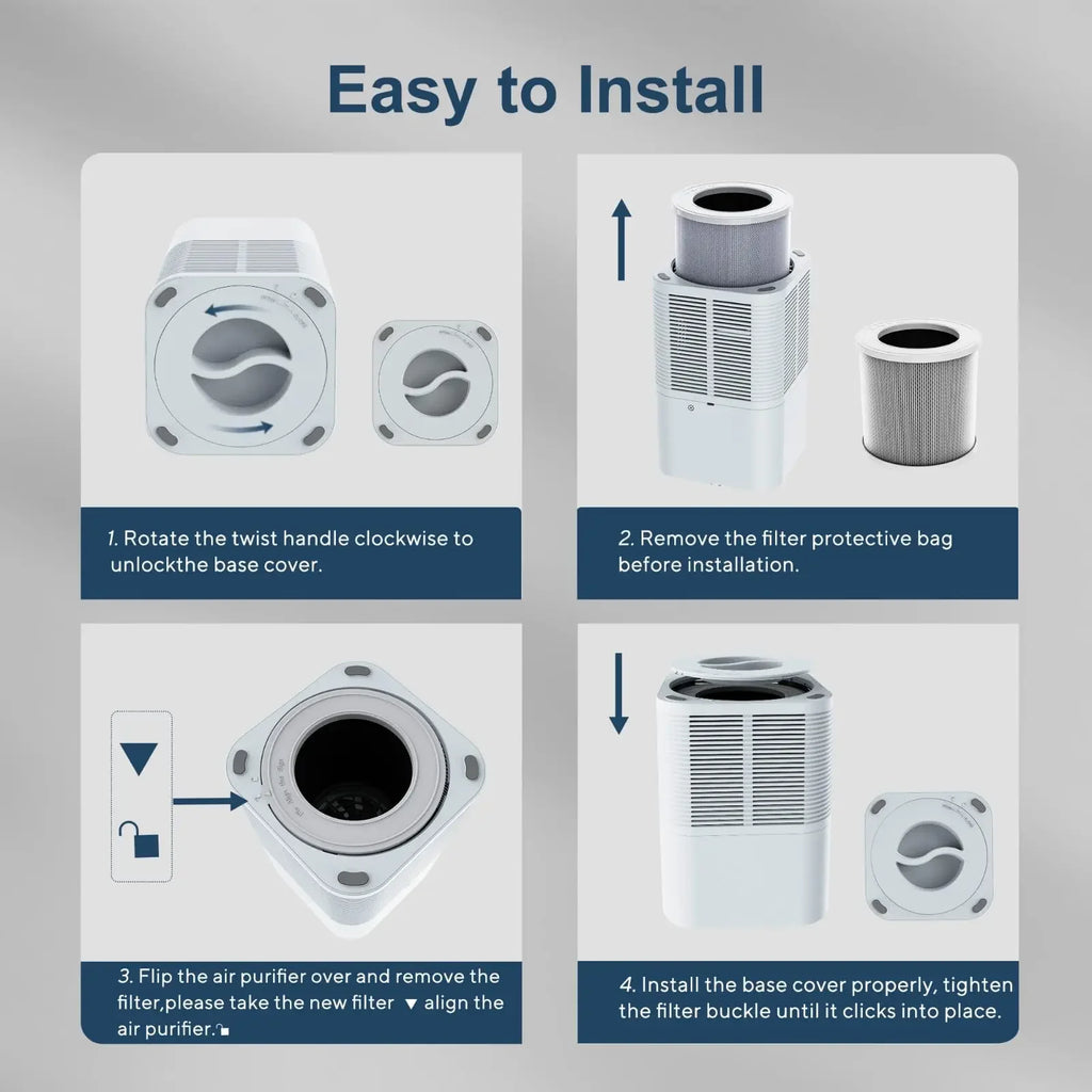 Home Air Purifier for Bedroom, Removes Smoke, Pollen, Dandruff, Hair Odor, with Sleep Mode Speed Control, Can Add Aromatherapy