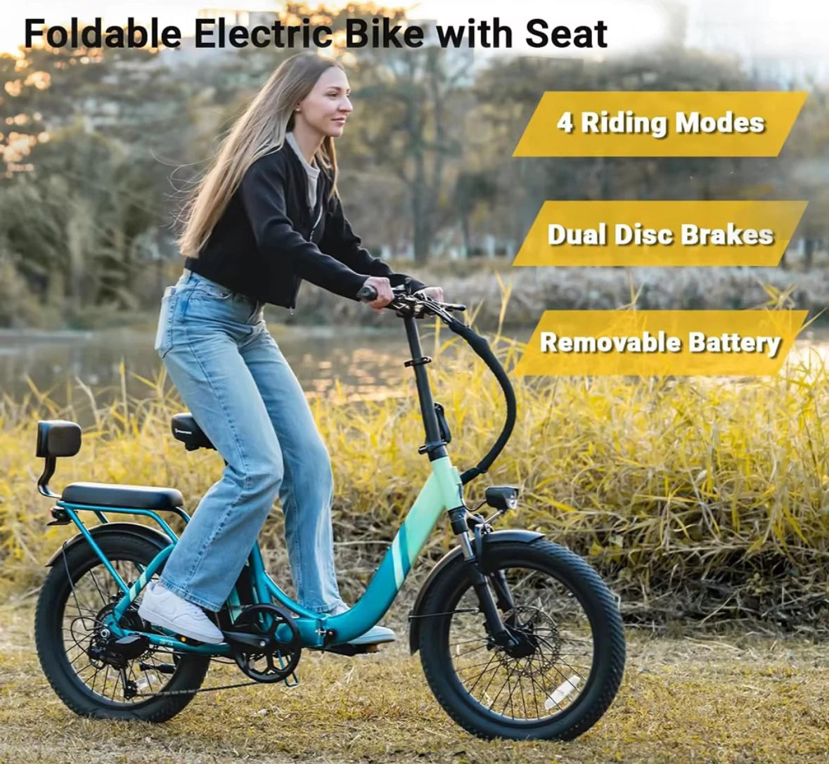 20-inch foldable parent-child riding E-BIKE. 48V13AH removable battery electric scooter, 1000W brushless motor electric bicycle