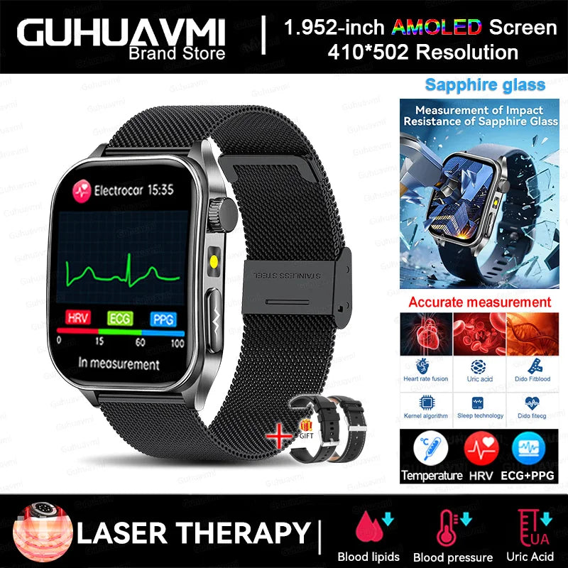 Smart Watch 650nm Dual probe laser health conditioning Blood oxygen Pressure Uric Acid Blood lipid ECG Smartwatch for Man Women