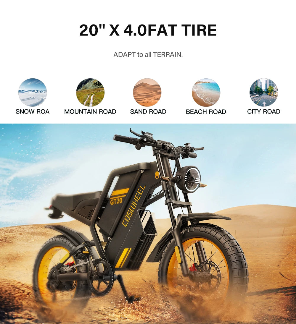 Coswheel Electric bike for Adult 2000W 60V Off-Road Motorcycle Mountain Bikes 20Inch Electric bike Fatbike Motorcycles ebike