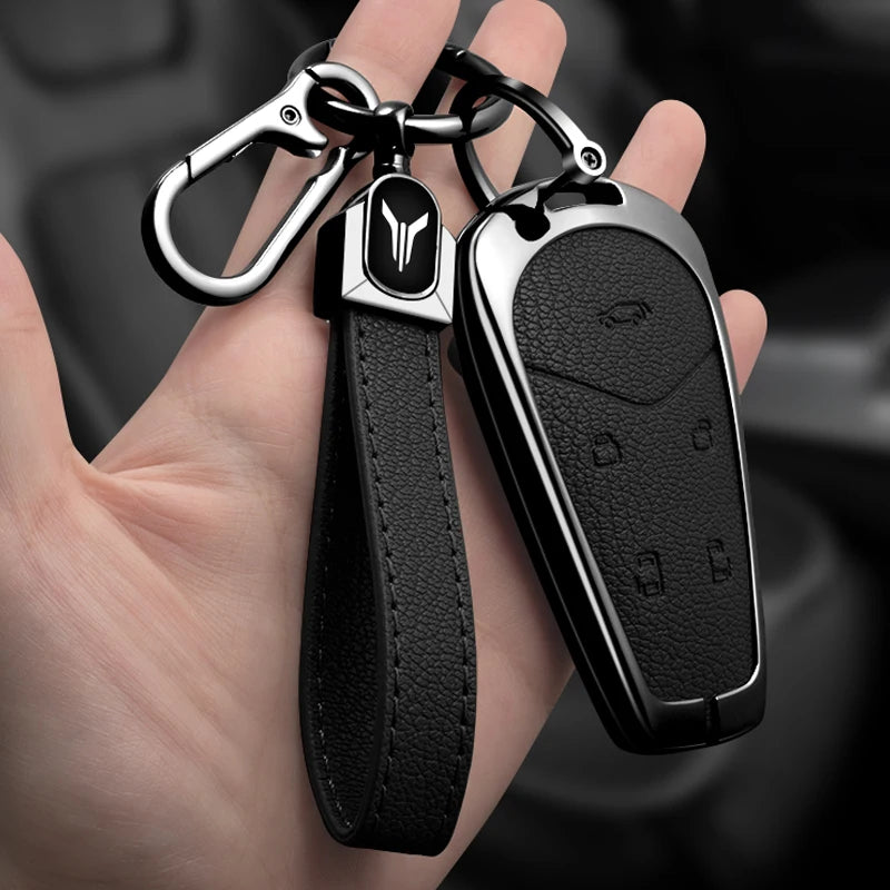 Car Key Case Cover Shell Fob For Voyah Free I-Land Dreamer 2021-2023 Keychain Auto Zinc Alloy Leather Key Protection Accessories