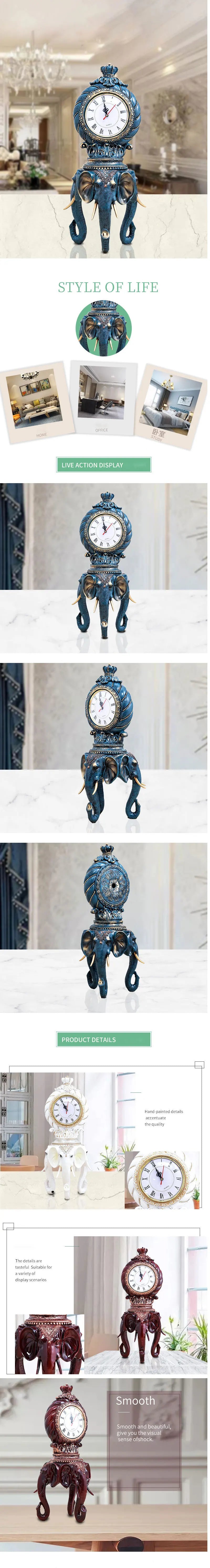 Desk Clock Vintage Creative European-style Desktop Ornaments Animal Elephant Living Room Office Bedroom Home Decoration