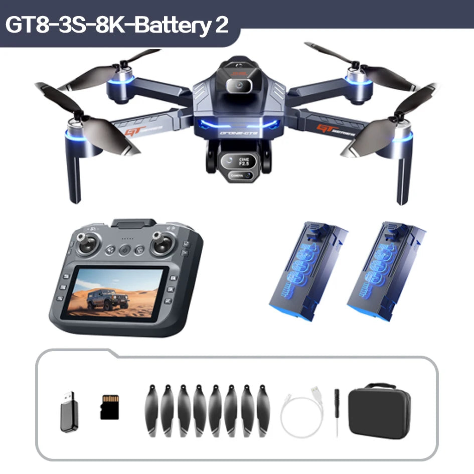 Original GT8 drone 8K HD dual camera aerial photography obstacle avoidance with large screen brushless four-axis aircraft dron
