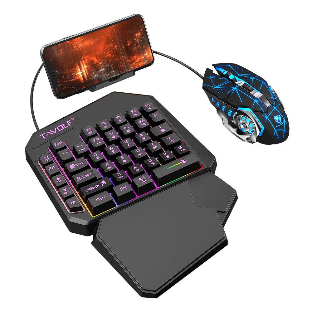 Mechanical Gaming Keyboard Kit 5 In 1 Set One Hand Keyboard 5D Mechanical Gamer Mouse Converter Mobile Game Pro Converter