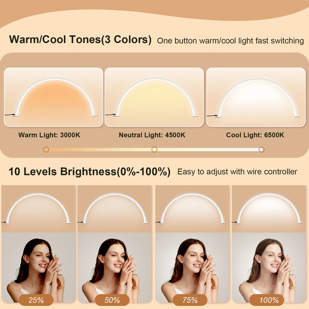Beauty salon U-shaped LED desk lamp semi monthly lighting fixture eye protection tricolor dimming beauty nail supplement light
