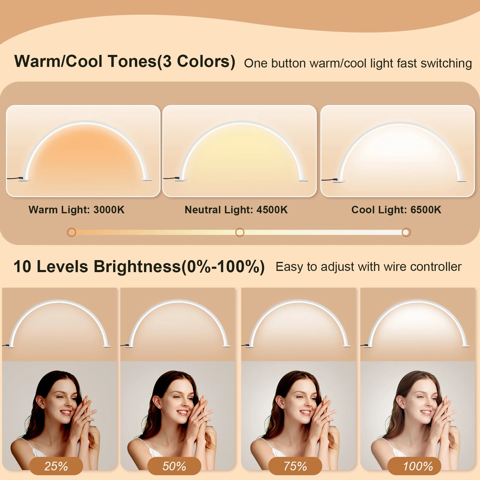Beauty salon U-shaped LED desk lamp semi monthly lighting fixture eye protection tricolor dimming beauty nail supplement light