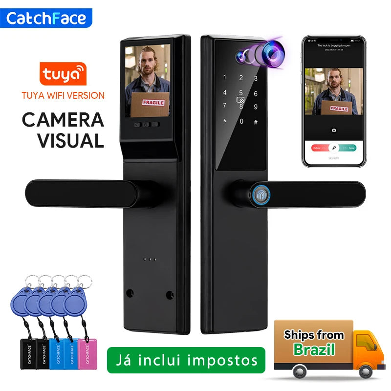Brazil Tuya Smart Door Lock Portuguese Voice Digital Electronic Lock WIFI APP Fingerprint Password RFID Unlock For Home
