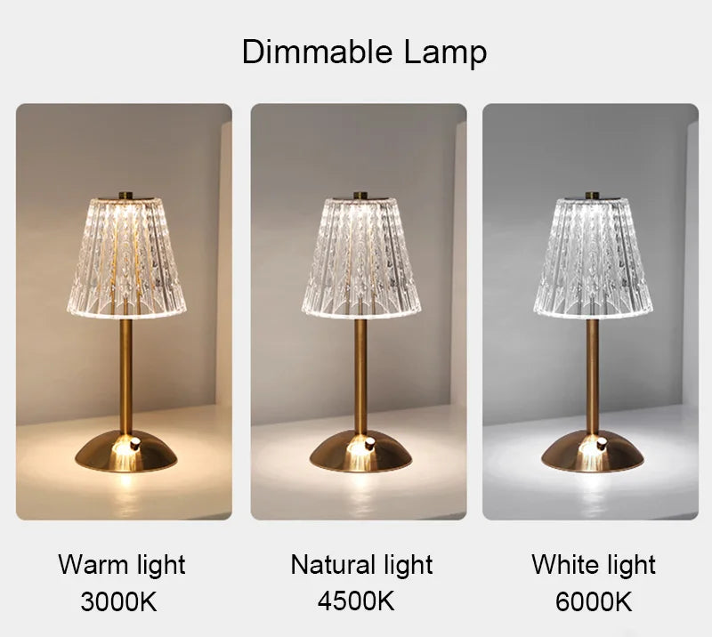 Nordic Crystal Rechargeable Table Lamp LED Bar Lamp Touch Dimmable Golden Desk Lamp Living Room Bedroom Hotel Lamp Bedside Lamp