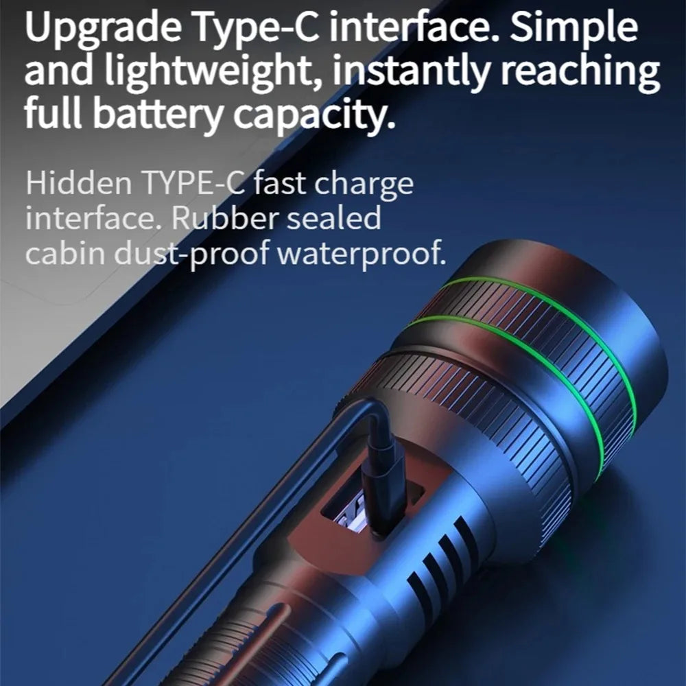 High Power LED Flashlight USB Rechargeable Powerful Tactical Torch Strong Light Lantern Super Long Range Lamp Outdoor Fishing