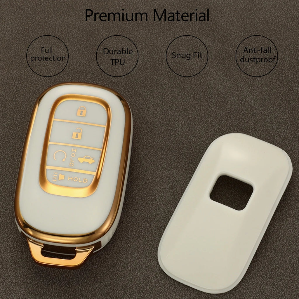 Key Fob Cover Case with Gold Trim and Detachable Keychain, Fits for Honda 2025 HR-V, CRV, Pilot, Accord, Civic Car Keys