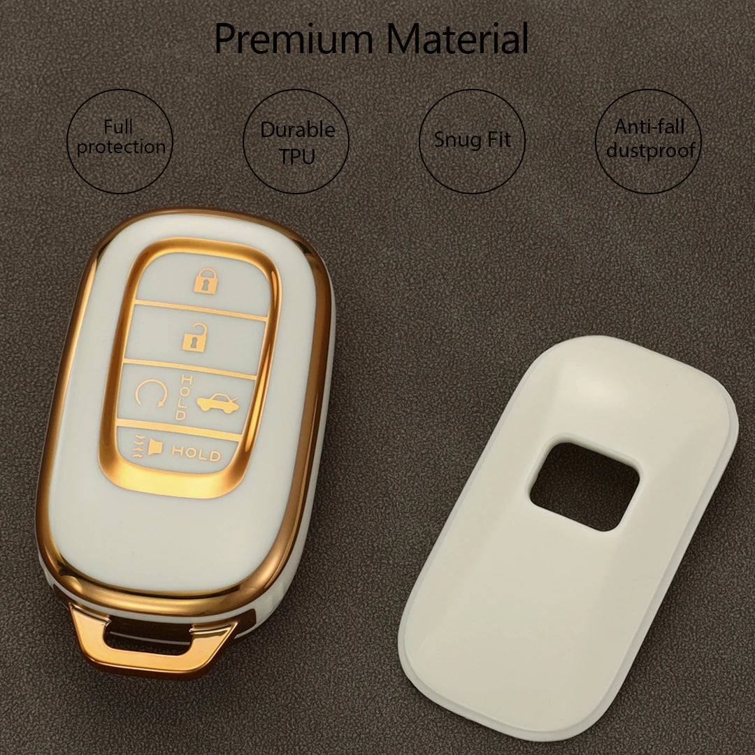 Key Fob Cover Case with Gold Trim and Detachable Keychain, Fits for Honda 2025 HR-V, CRV, Pilot, Accord, Civic Car Keys