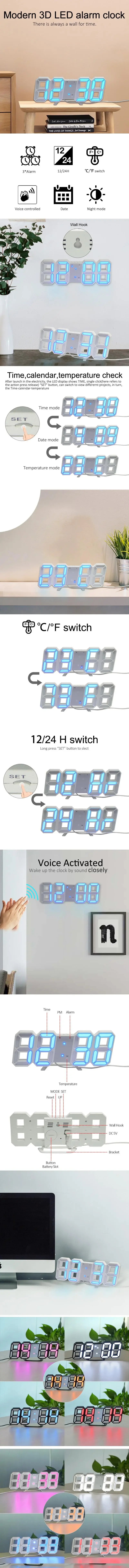 Digital Desktop Clock Wall-mounted Decorative Electronic Desk Clock With Adjustable Luminous Mode Digital Alarm Clocks Table Led