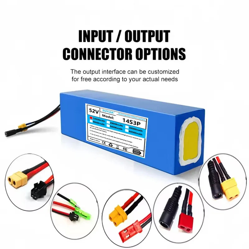 Electric Scooter Lithium Battery 14S3P 52V 10.5Ah 18650 Battery Built-in BMS for 0-1000W Electric Motorcycle Scooter Battery