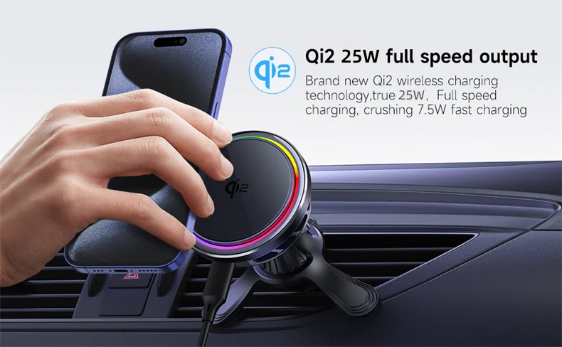 HaaYot QI2 Ice Cooling 25W Magnetic Wireless Car Charger RGB Fast Charging Car Phone Holder Stand For Magsafe iPhone 17 16 15 14
