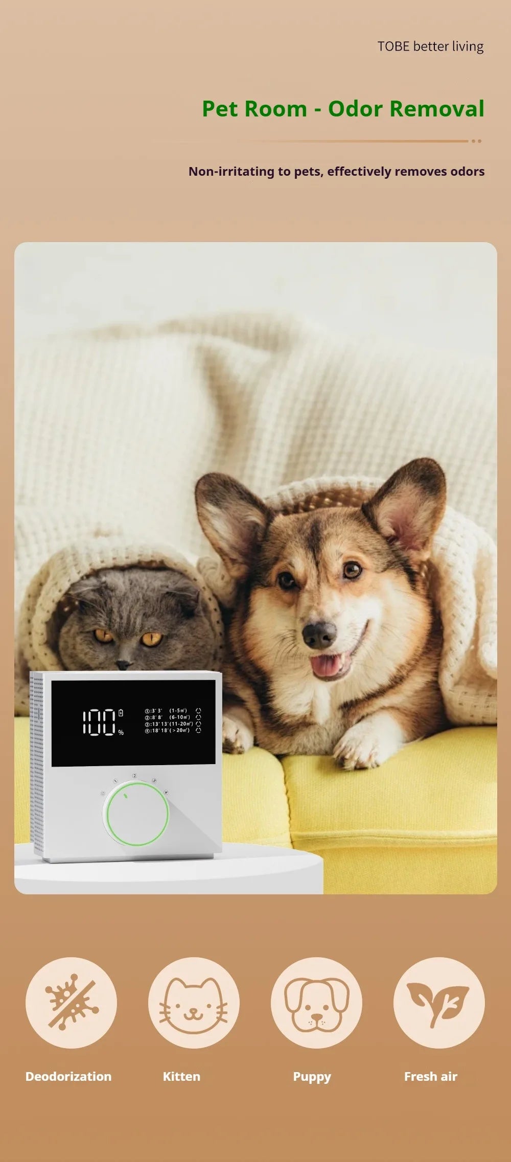 MSS Wall-Mounted Portable Air Purifier Ionic Freshener Deodorization Aldehyde/Smoking Odor Removal for Home Toilet Bedroom Pets