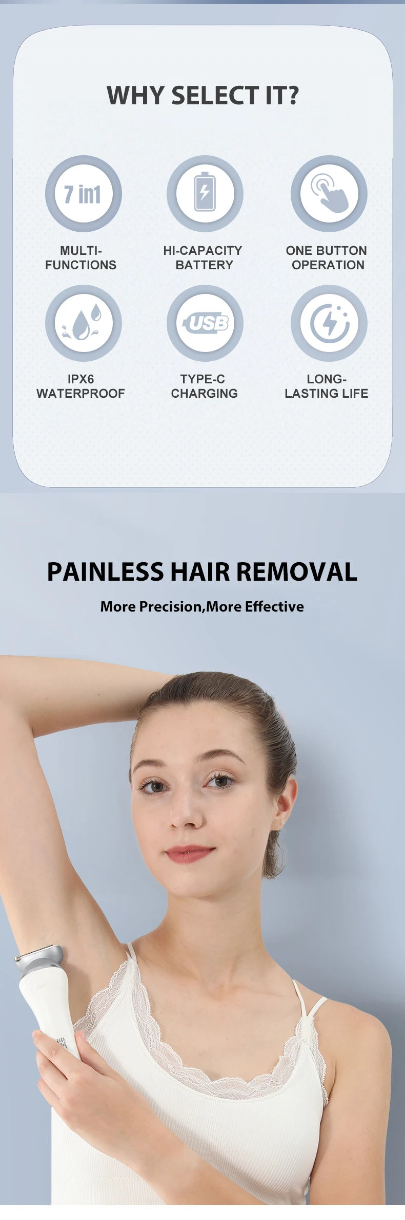 7in1 Electric Hair Removal for Women Bikini Trimmer Razor Massager Foot Callus Remover Waterproof Body Epilator Facial Razor