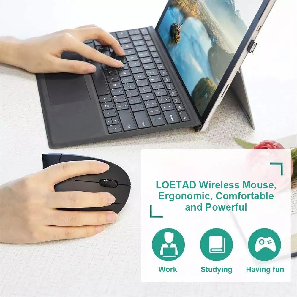Wireless Mouse Vertical USB 2.4GHz Ergonomic 800/1200/1600 DPI 6 Mute Buttons For MacBook Tablet Laptops PC Computer Accessories