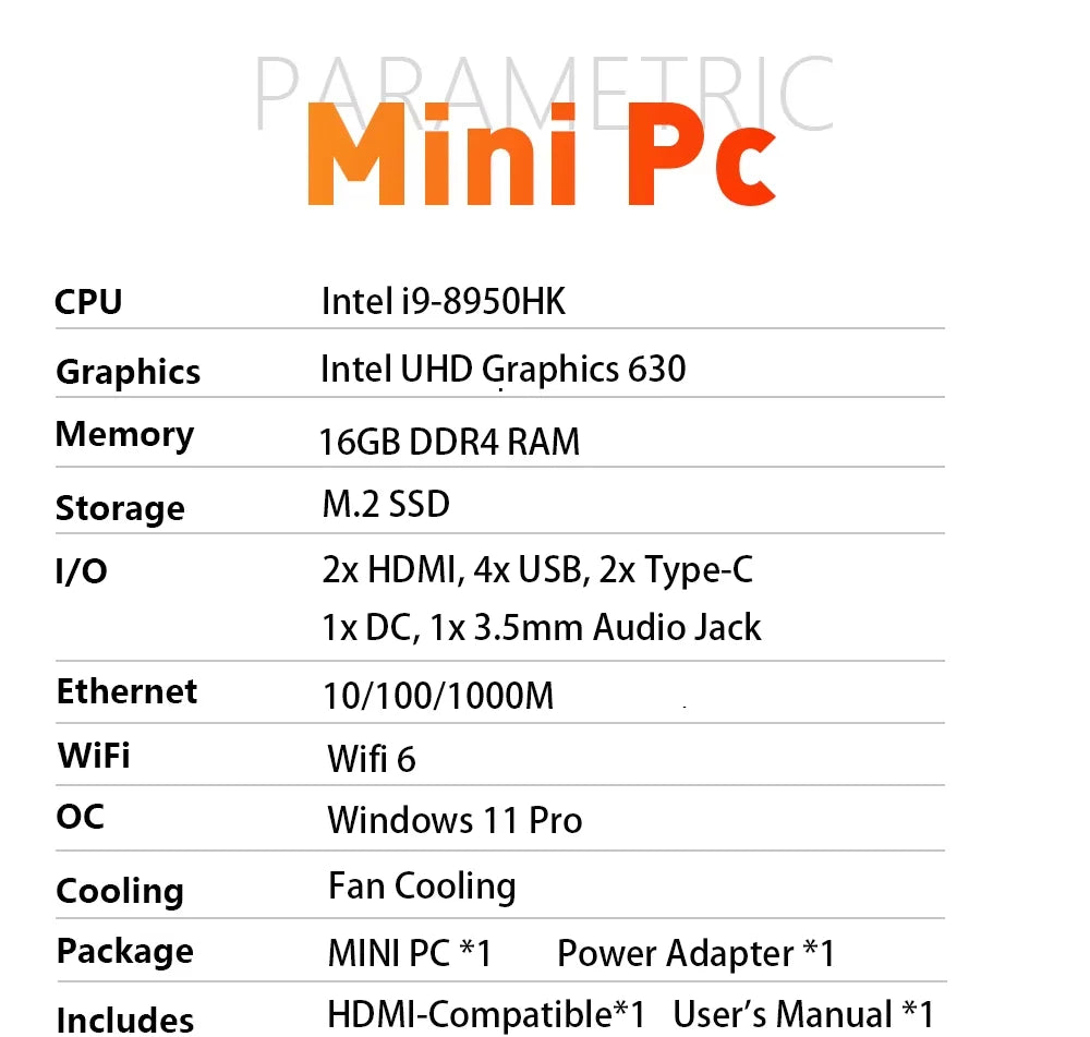 Brand New Intel Core i9-8950HK 16GB RAM 1/2TB SSD FHD Bluetooth 5.2 WiFi6 1000M Ethernet Windows 11 Gaming Office Mini PC