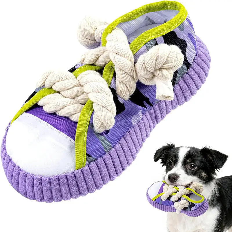 Dog Toys Shoes Pet Cotton Rope Slippers Sound Making Toys Teeth Cleaning Built-in BB Airbag Round Ball Bell Various