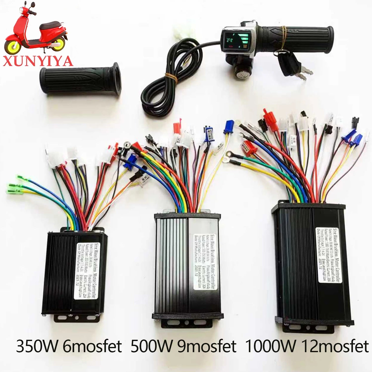 350-1000W 25A 30A 35A Brushless Motor sine wave Controller 36V 48V-64V and Battery display with lock Throttle for E-Scooter Bike