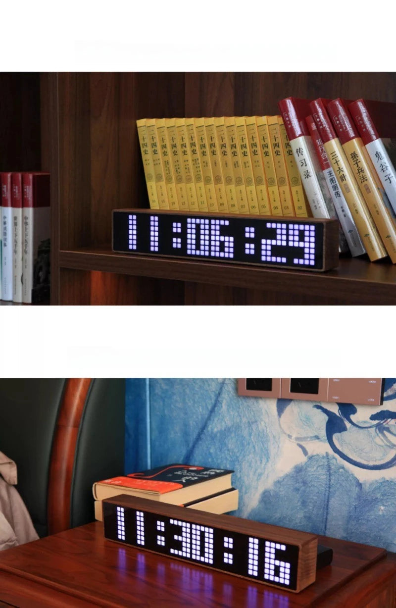 LED Desk Clocks Solid Wood Table Clocks Creative Digital Electronic Clock Modern WiFi Desktop Clock for Living Room Furniture