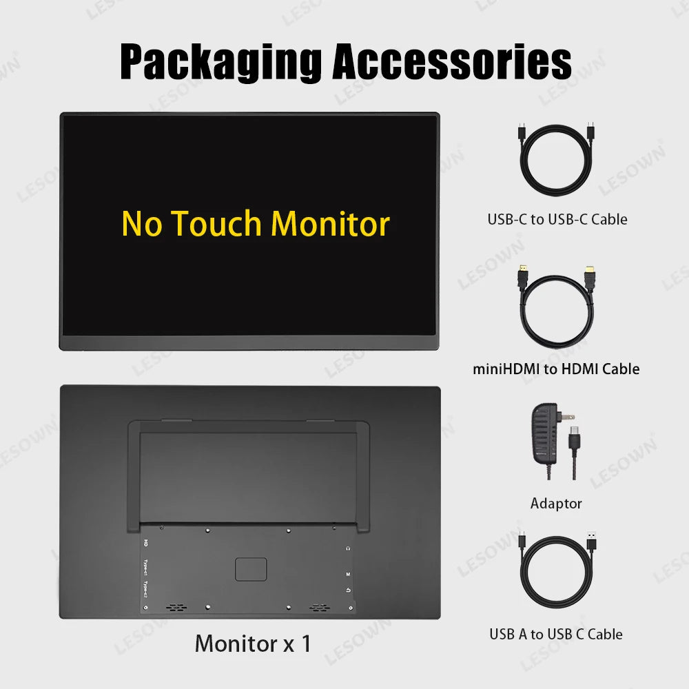 LESOWN 120Hz 2.5K Monitor 11.6 14 16 inch IPS 3840x2160 UHD VESA Gaming External Screen USB-C Display with Speaker Plastic Shell