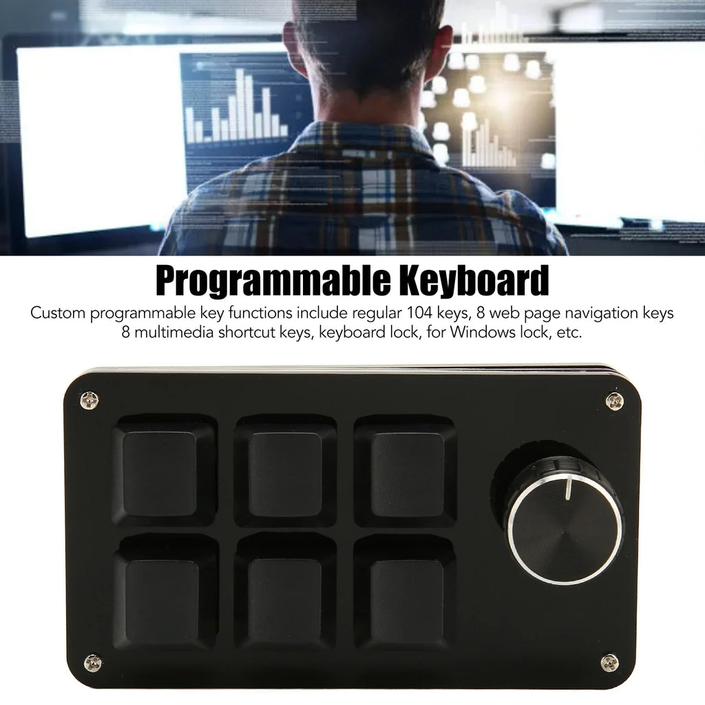 6 Keys Mini Mechanical Keyboard with Knob Plug and Play USB HID DIY Programmable Keyboard Multifunction OSU Gaming Keyboard
