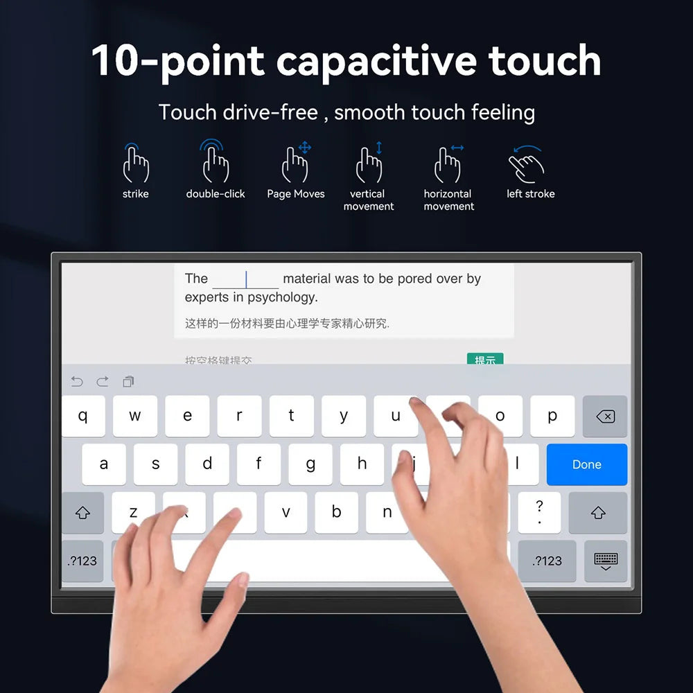 Touchscreen Portable Monitor 16/15.6/14/11.6 inch Gaming Laptop Extension Display Travel Monitor for Raspberry Pi/Laptop/PS3/PS4