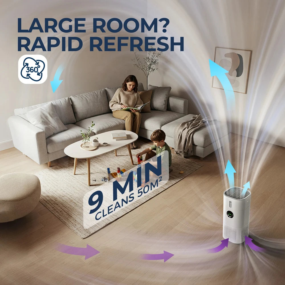 2-in-1 Air Purifier with Humidifier Combo for Home Allergies and Pets Hair, Smokers in Bedroom, H13 True HEPA Filter