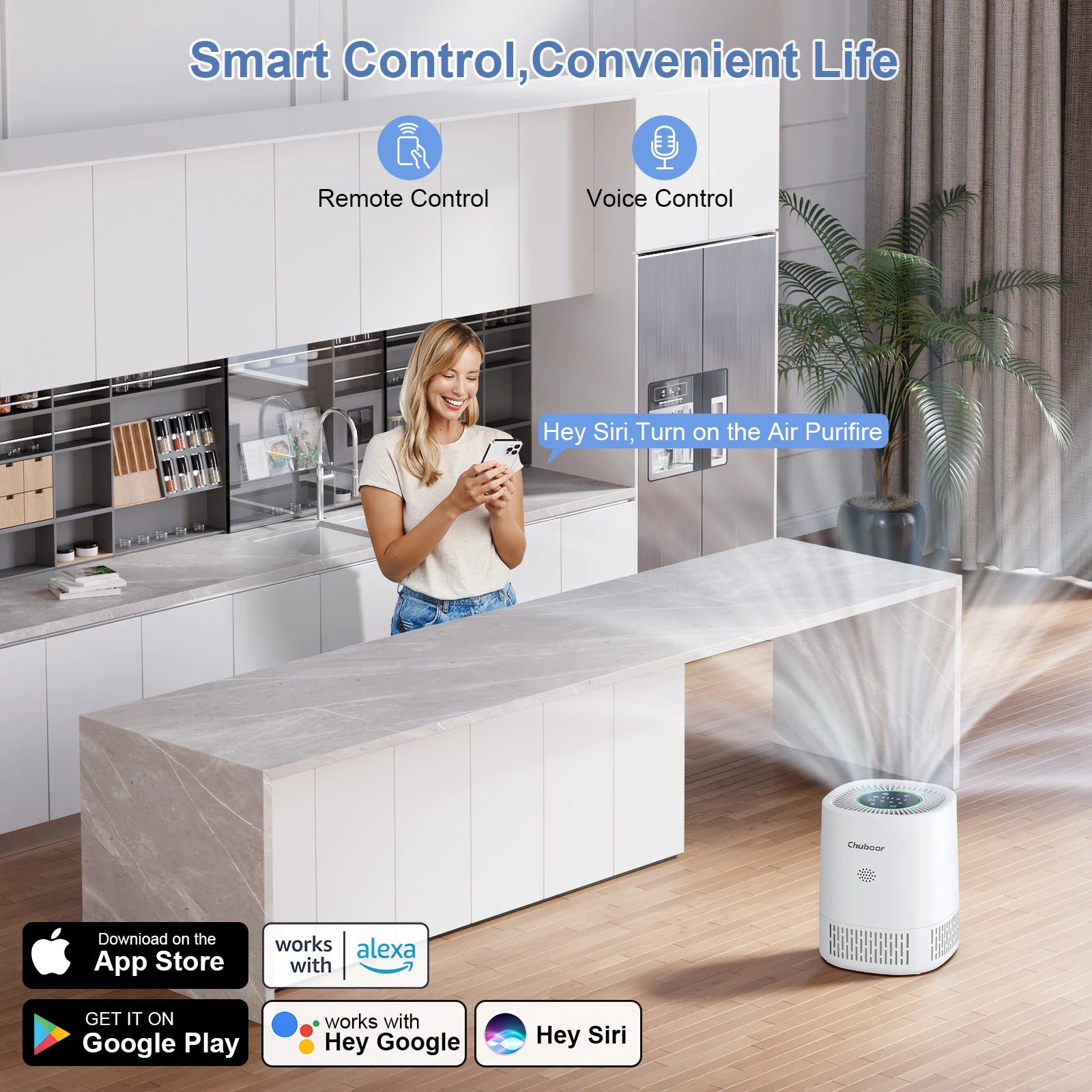 Smart Air Purifier for Home CADR 250m³/h for 18m² App Control H13 HEPA for Bedroom office for Smoke Pet Hair Dust Pollen Odor