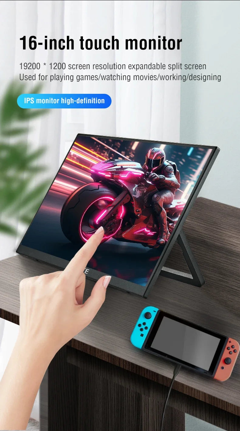 Anmite 14/16-Inch Portable Touch Monitor 1200P HDR 16:10 Low Blue Light For XBox PS4 / 5 Switch Cell Phone PC Loptop Extension
