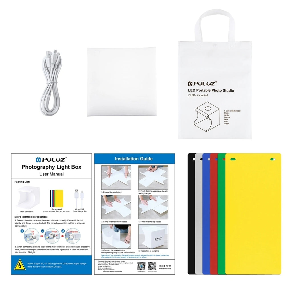 Profession Mini Folding Lightbox Photography Photo Studio Softbox 2 LED Light Soft Box Photo Background Kit for DSLR Camera