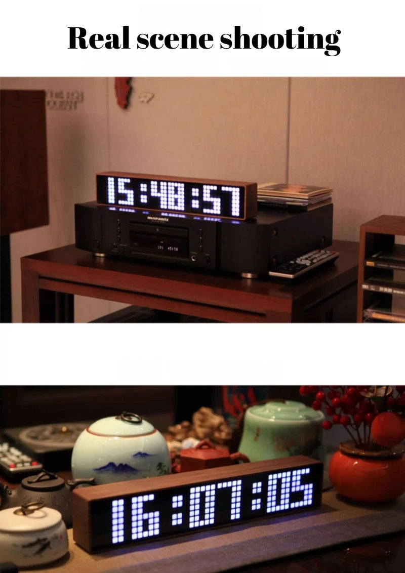 LED Desk Clocks Solid Wood Table Clocks Creative Digital Electronic Clock Modern WiFi Desktop Clock for Living Room Furniture