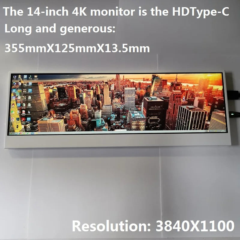 14 Inch Strip Touch Monitor, 4K3840X1100IPS, Game Console, Industrial Control Screen, WIN Raspberry Pi Android Phone, Type-c