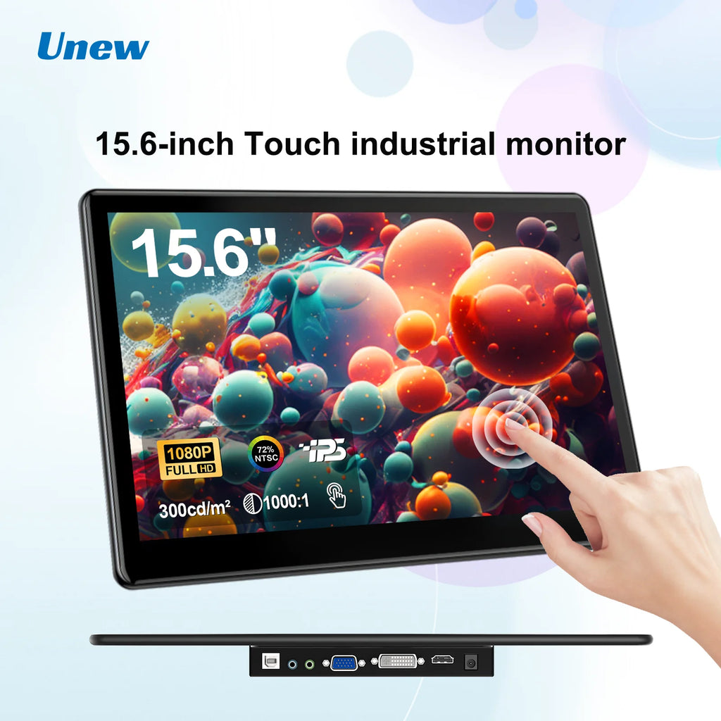 Unew 15.6" 1080P IPS Industrial Touchscreen Monitor HDMI Type-C VGA DVI for Raspberry Pi