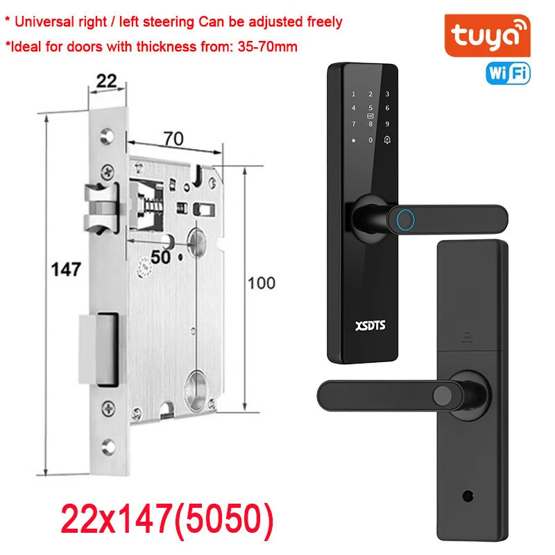Electronic Smart Door Lock With Biometric Fingerprint Smart Card Password Key Unlock USB Tuya APP Emergency Charge lock For home