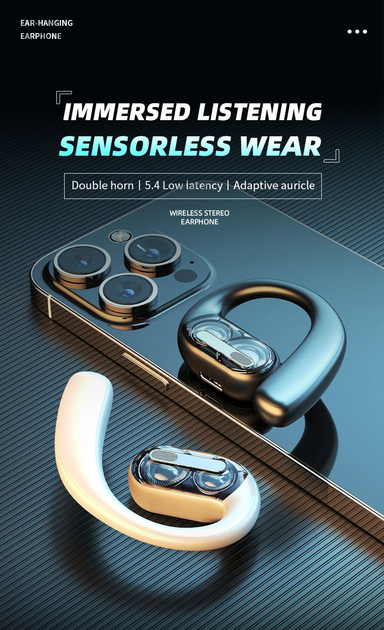 Bluetooth 5.4 Wireless Headphones Gaming Earphone Noise Canceling Ultra Long Battery Life Headset Open-Ear Stereo Sports Earbuds
