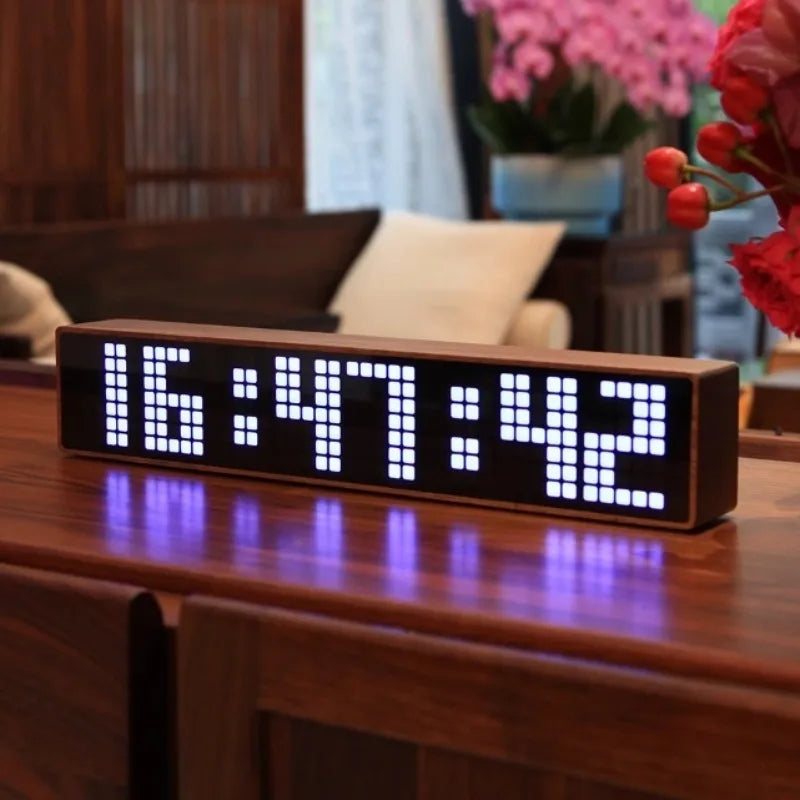 LED Desk Clocks Solid Wood Table Clocks Creative Digital Electronic Clock Modern WiFi Desktop Clock for Living Room Furniture