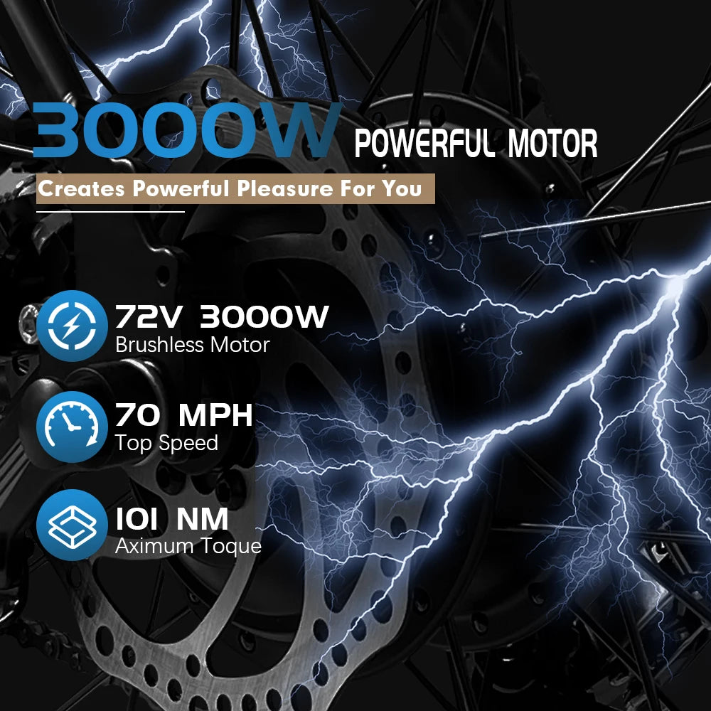 Ebike Fat Tire Conversion Kit 72V 3000W Rear Rotate Hub Motor Wheel 20/24/26 inch Dropout 170mm for Snow Electric Bicycle