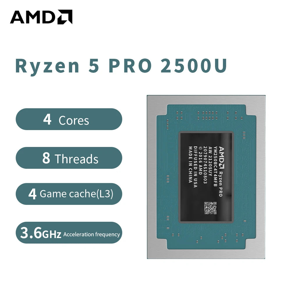 AMD R5 PRO 2500U Ryzen 5 PRO 2500U Processor 3.6GHz 4-Core 8-Thread 4MB Game Cache 14NM TDP 15W FP5 Gaming CPU YM250BC4T4MFB